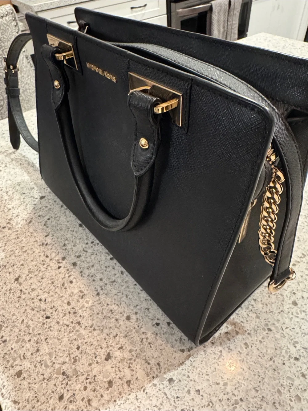 Michael Kors Black Saffiano Satchel with Gold Hardware
